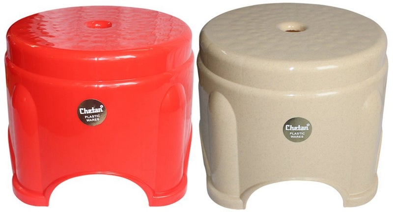Chetan Chetan Bathroom Stool Set of 2 Red and Beige 