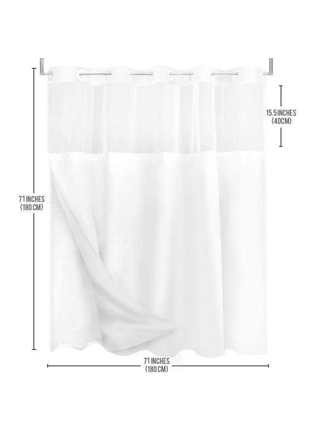 Tititex No Hooks Snap in Liner Abstract Curve Lines Olive Green White Shower Curtain, Hotel Luxury Double Layers No Hooks Waterproof Fabric & See-Through Top Window Bathroom Decorative 71x71 Inch - Image 5