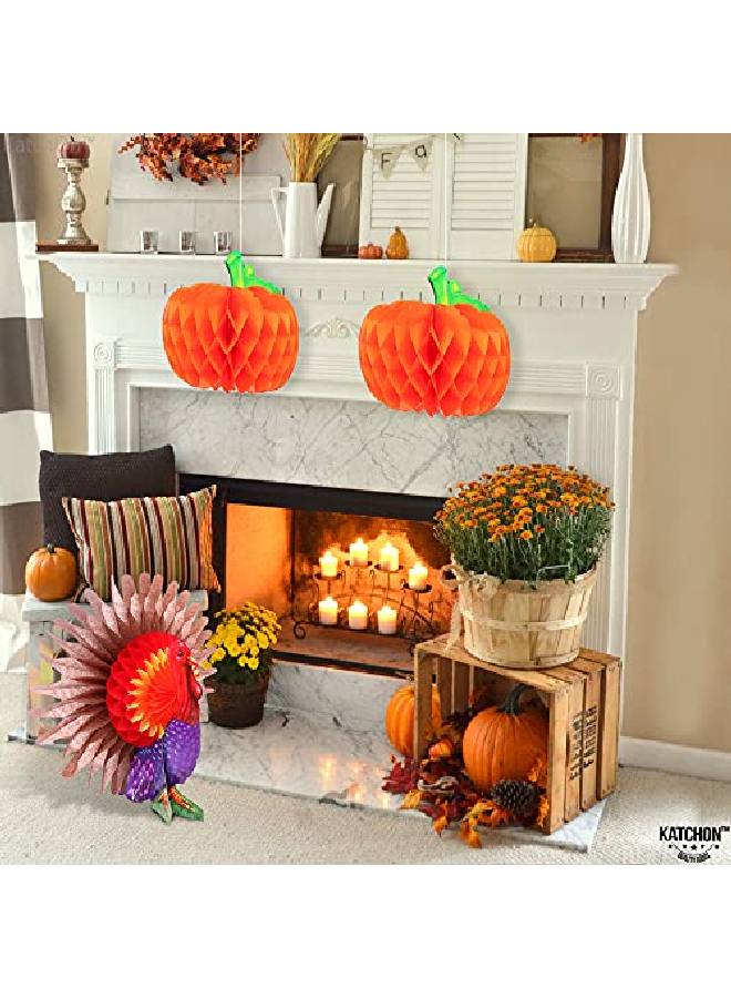 KATCHON Thanksgiving Honeycomb Pumpkin Decorations Thanksgiving Party Decorations | Paper Honeycomb Turkey Decorations | Thanksgiving Table Decorations Centerpieces Autumn Party Thanksgiving Decorations - Image 3