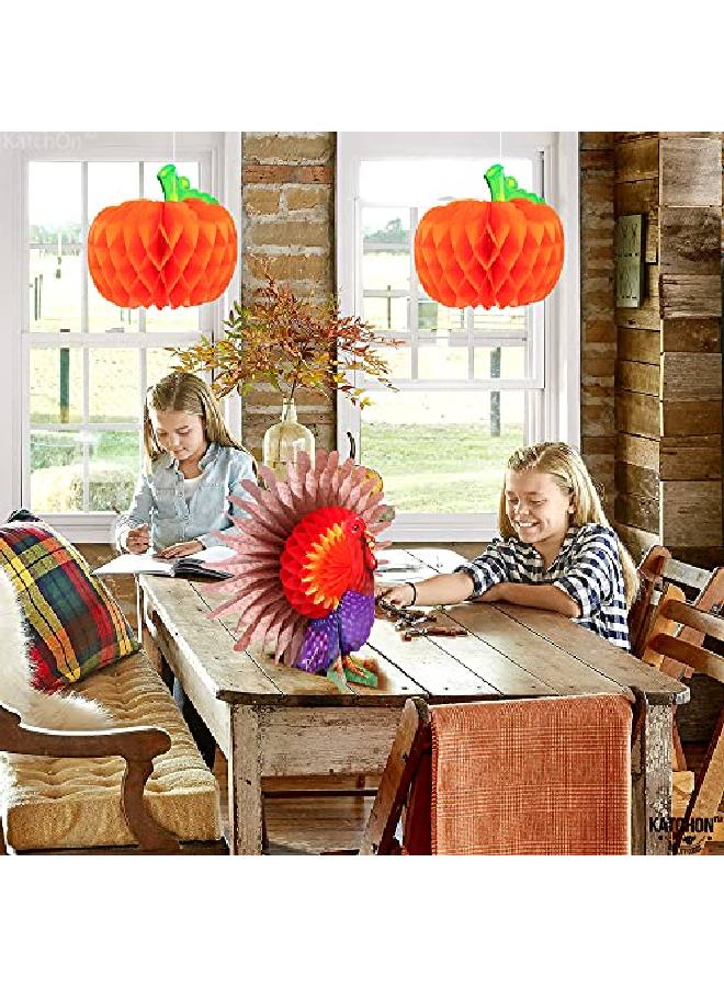 KATCHON Thanksgiving Honeycomb Pumpkin Decorations Thanksgiving Party Decorations | Paper Honeycomb Turkey Decorations | Thanksgiving Table Decorations Centerpieces Autumn Party Thanksgiving Decorations - Image 2