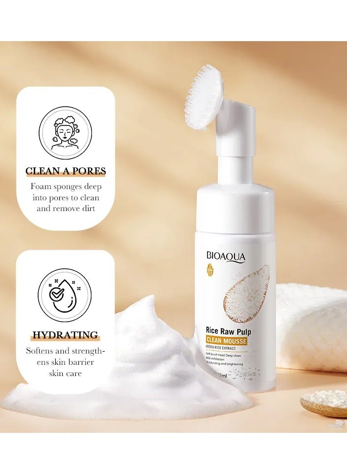 BIOAQUA Rice Water Facial Cleanser, Raw Rice Pulp, 120ml Foaming Facial Cleanser, Soothing Facial Cleanser with Brush Head, Clear Face Wash - Image 2