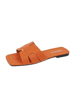 Womens Flat Sandals 2023 Summer New Style Korean Version Woven One-Row Beach Slippers Rubber Sole Adults From China Mainland Orange