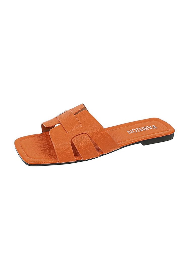 Generic - Womens Flat Sandals 2023 Summer New Style Korean Version Woven One-Row Beach Slippers Rubber Sole Adults From China Mainland Orange - Image 1