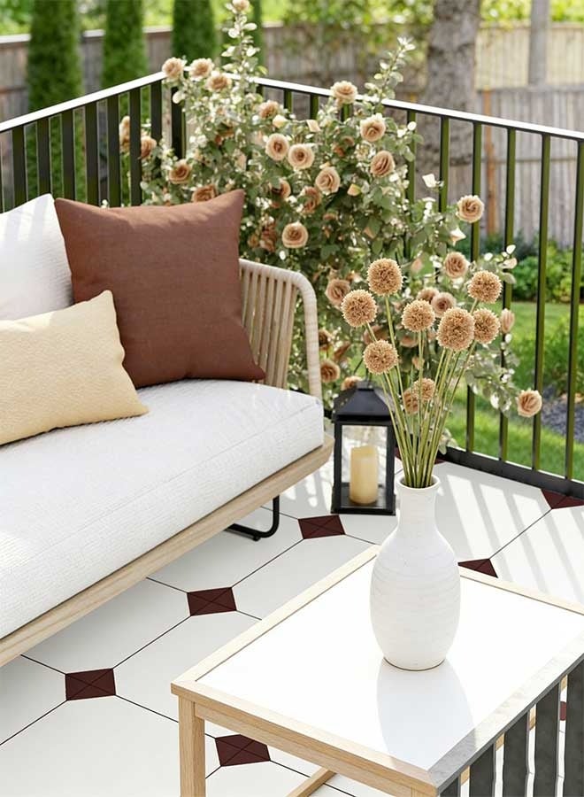 رَوَائِد 10 قطع ملصقات بلاط أرضيات ذاتية اللصق مقاس 30 × 30 سم، بلاط فينيل مقاوم للماء وغير قابل للانزلاق للمطبخ وغرفة النوم والحمام، بنمط هندسي أحمر - Image 3