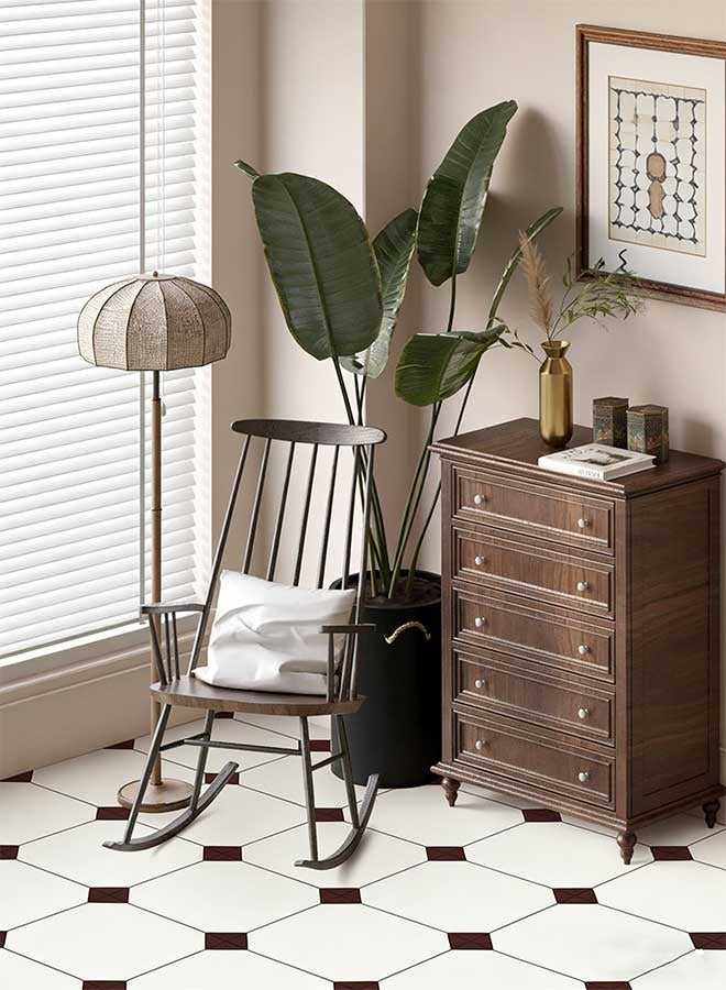 رَوَائِد 10 قطع ملصقات بلاط أرضيات ذاتية اللصق مقاس 30 × 30 سم، بلاط فينيل مقاوم للماء وغير قابل للانزلاق للمطبخ وغرفة النوم والحمام، بنمط هندسي أحمر - Image 2