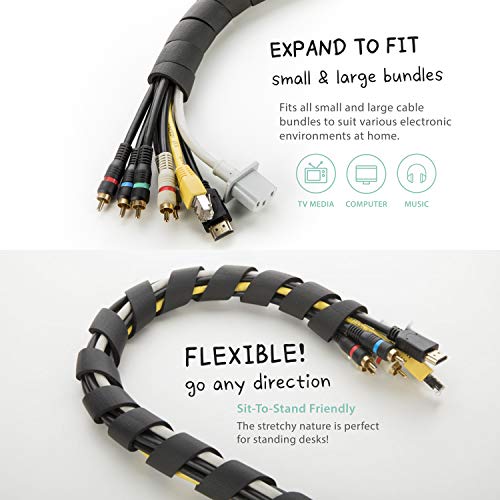 UT Wire 10-ft Cable Slinky Soft and Flexible Rubber Spiral Cord Wrap (2-ft X 5 pcs) Black - Image 4