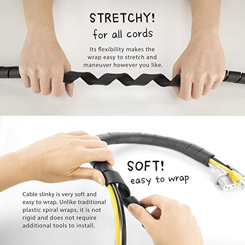 UT Wire 10-ft Cable Slinky Soft and Flexible Rubber Spiral Cord Wrap (2-ft X 5 pcs) Black - Image 3