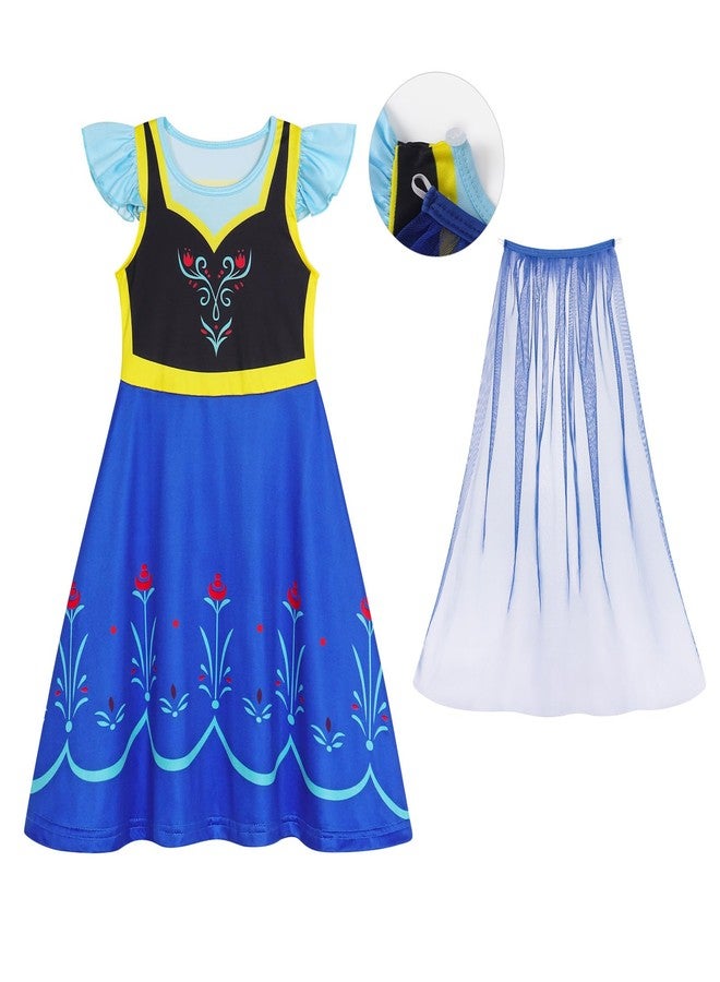 WonderBabe Snow Queen Princess Costume for Girls Birthday Party Halloween Fancy Dress Up for Cosplay Toddler Short Sleeve Blue Fancy Outfit size 3-4t - Image 3