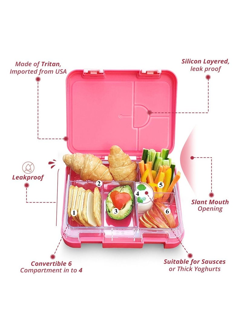 Eazy Kids - Unicorn 6/4 Compartment Bento Lunch Box w/ Lunch Bag-Pink - Image 1