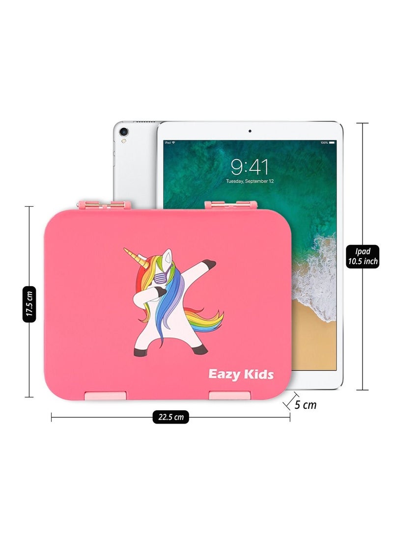 Eazy Kids - Unicorn 6/4 Compartment Bento Lunch Box w/ Lunch Bag-Pink - Image 1