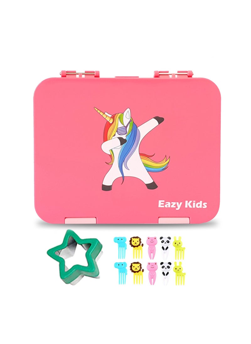 Eazy Kids - Unicorn 6/4 Compartment Bento Lunch Box w/ Lunch Bag-Pink - Image 1