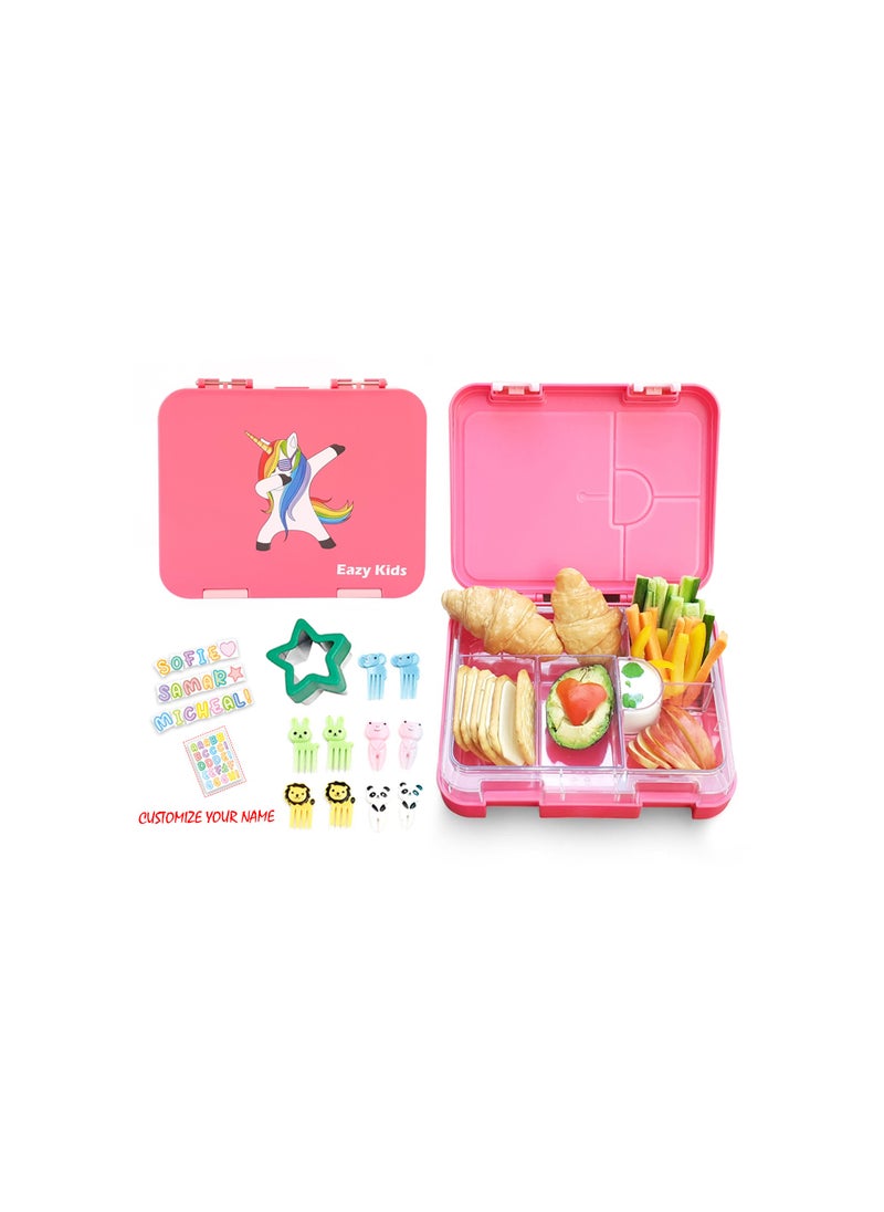 Eazy Kids - Unicorn 6/4 Compartment Bento Lunch Box w/ Lunch Bag-Pink - Image 1