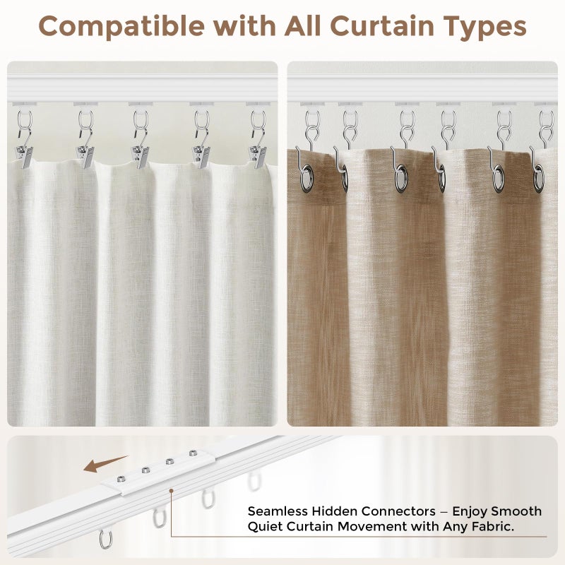 hei! dear Ceiling Curtain Track 12-15 ft White - Heavy Duty Ceiling/Wall Mount Curtain Rail/Rod System, 50 Quiet-Glide Rollers, 50 Hooks, 50 Clips, Room Divider for Living Room, Bathroom or Hospital - Image 5