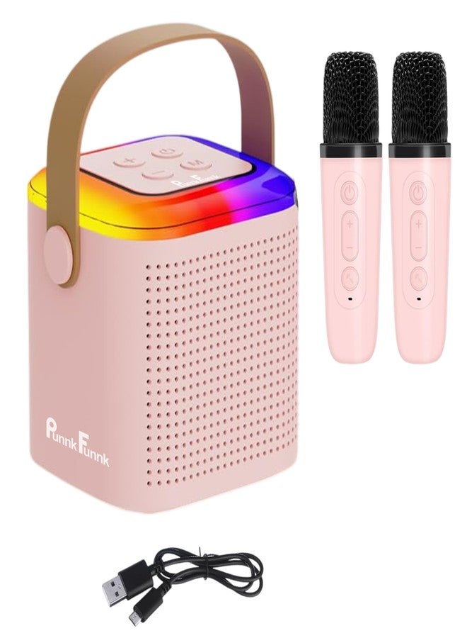 PunnkFunnk Kids Adults with Wireless Mics Portable Karaoke Bluetooth Speaker & Dynamic Lights Birthday Gift for Girls, Boys & Toddlers Ages 4,5,6,7,8,9,10,12+ Year Old Home Outdoor Travel (Pink) - Image 1
