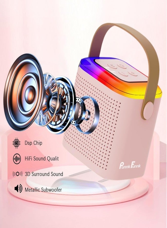 PunnkFunnk Kids Adults with Wireless Mics Portable Karaoke Bluetooth Speaker & Dynamic Lights Birthday Gift for Girls, Boys & Toddlers Ages 4,5,6,7,8,9,10,12+ Year Old Home Outdoor Travel (Pink) - Image 2