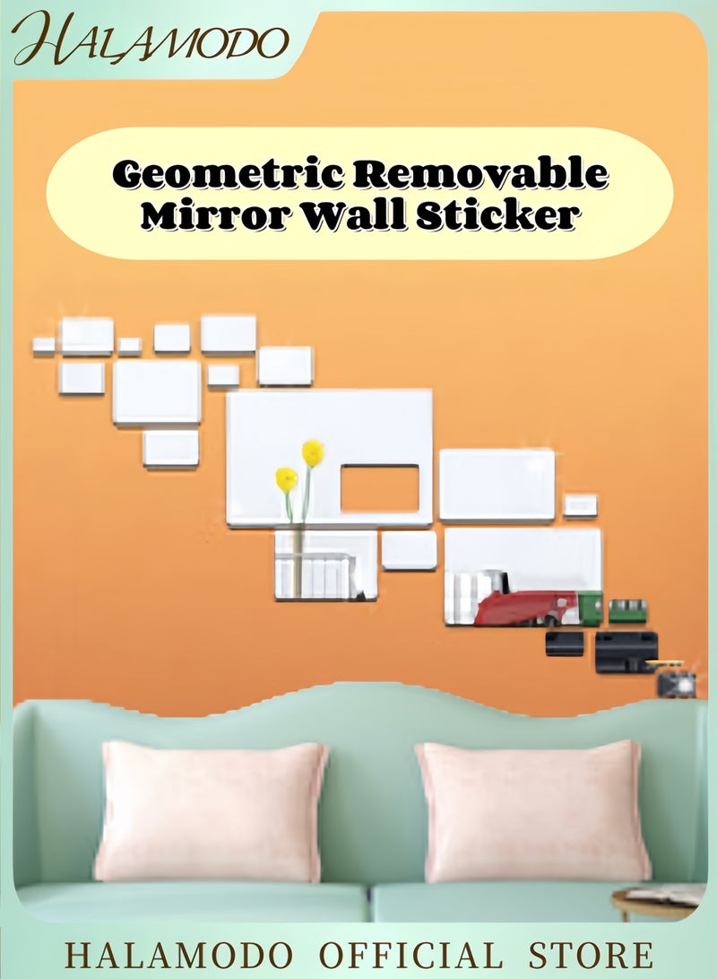 HALAMODO Geometric Environmentally Friendly Removable Mirror Wall Sticker Silver - Image 1