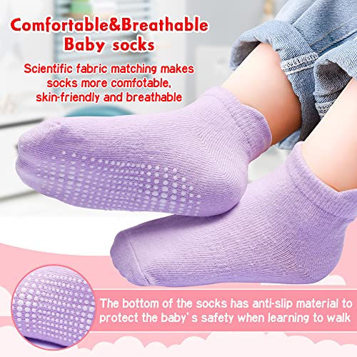 HYzgb Toddler Girls Socks 3T-4T-5T with Grippers 12 Pairs Cotton Little Kids Non Slip Ankle Socks for Toddler Kids 3-4-5 Years Old All Seasons Wearing (Bright Candy Colors) - Image 2