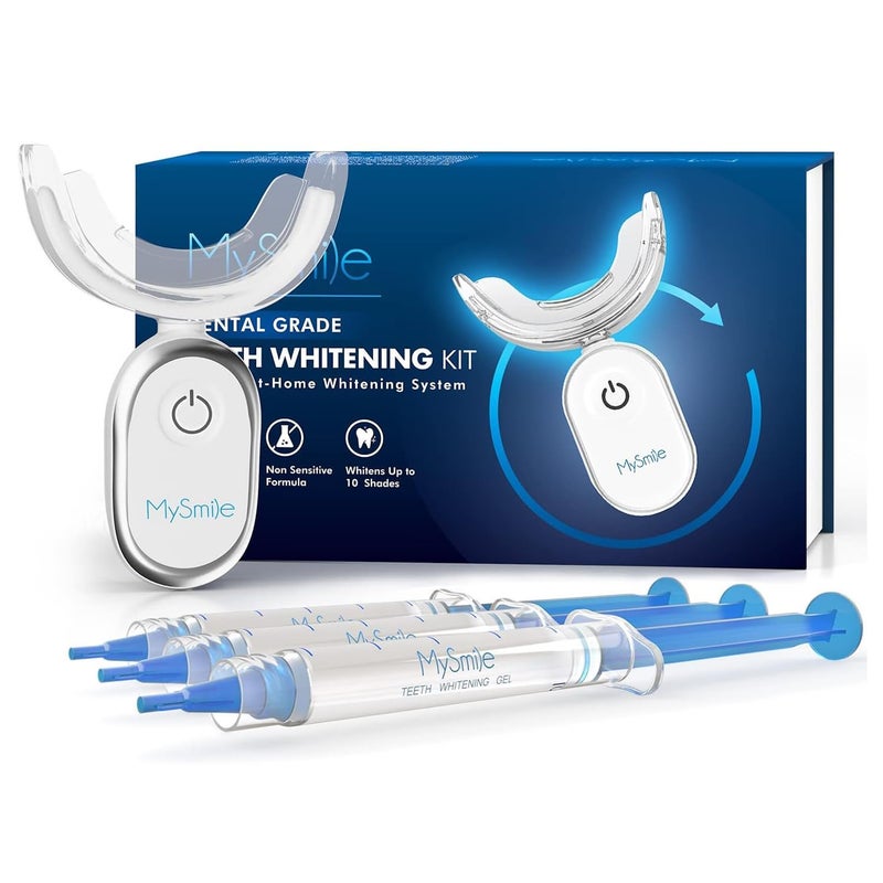 MySmile مجموعة تبييض الأسنان MySmile للأسنان الحساسة مع ضوء LED، تبييض سريع غير حساس خلال 10 دقائق، 3 جل تبييض كارباميد بيروكسيد، تركيبة قوية، آمنة للمينا - Image 1
