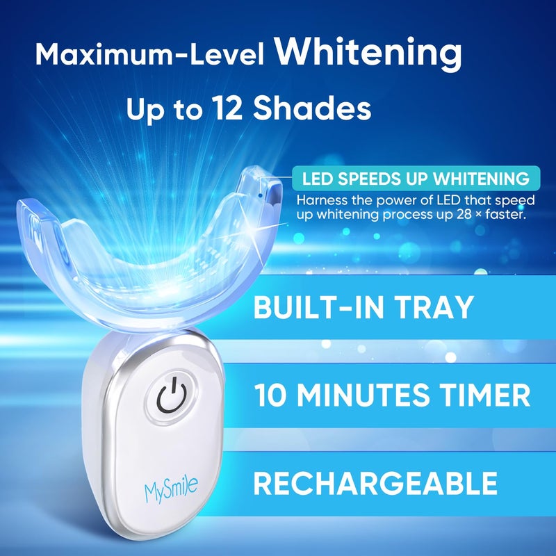MySmile مجموعة تبييض الأسنان MySmile للأسنان الحساسة مع ضوء LED، تبييض سريع غير حساس خلال 10 دقائق، 3 جل تبييض كارباميد بيروكسيد، تركيبة قوية، آمنة للمينا - Image 4