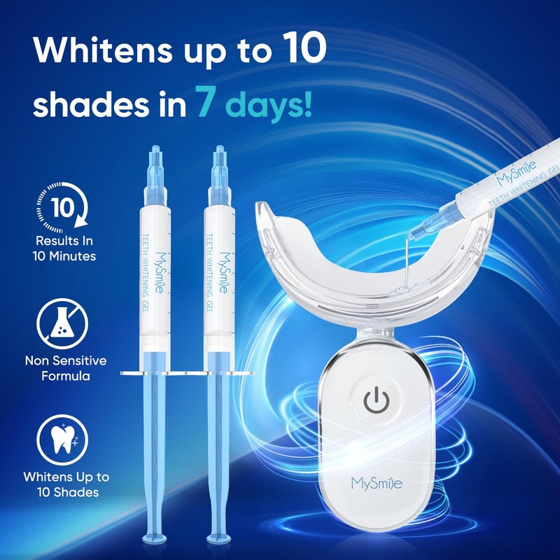 MySmile مجموعة تبييض الأسنان MySmile للأسنان الحساسة مع ضوء LED، تبييض سريع غير حساس خلال 10 دقائق، 3 جل تبييض كارباميد بيروكسيد، تركيبة قوية، آمنة للمينا - Image 3