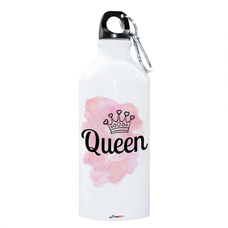 FirseBUY Water Bottle Light Portable 600ml Aluminium Water Bottle with Creative Queen Design Print Funny Bottle Gift for Girls Women - Image 1