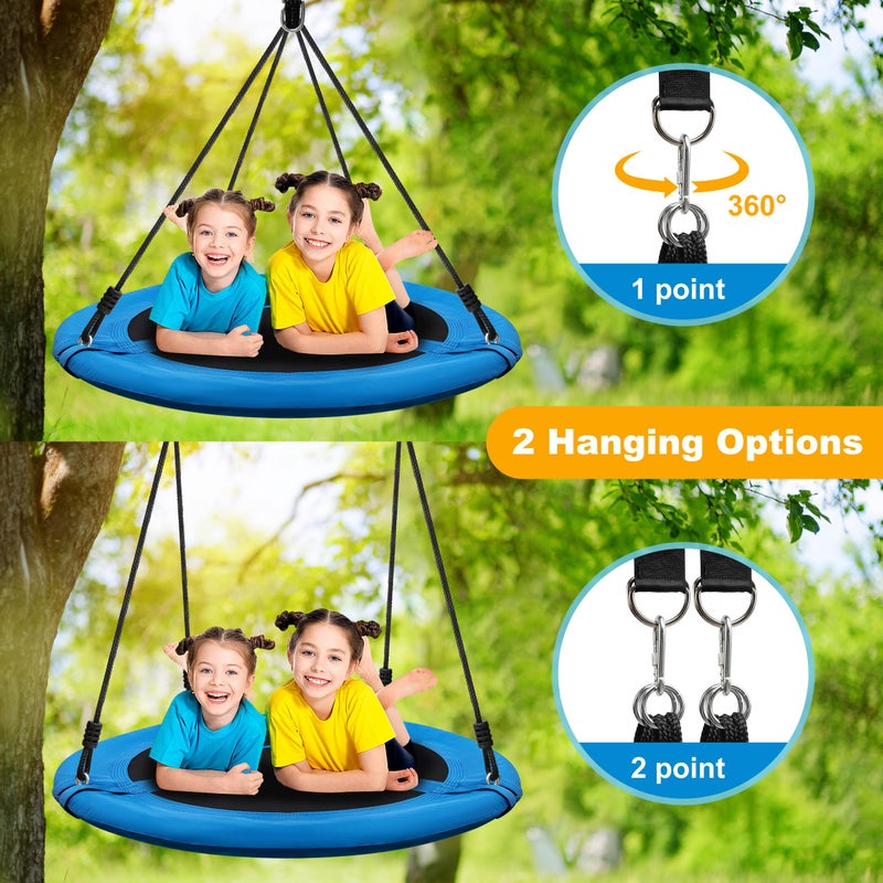 Medicook Saucer Tree Swing 40 Inch 600lb Weight Capacity with 2pcs Hanging Straps, 900D Oxford Fabric Waterproof Durable Steel Frame and Carabiner for Kids Adults with Pillow,for Backyard (Blue) - Image 4