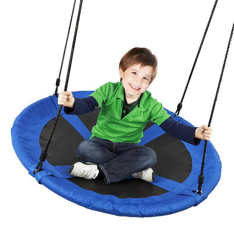 Medicook Saucer Tree Swing 40 Inch 600lb Weight Capacity with 2pcs Hanging Straps, 900D Oxford Fabric Waterproof Durable Steel Frame and Carabiner for Kids Adults with Pillow,for Backyard (Blue) - Image 1