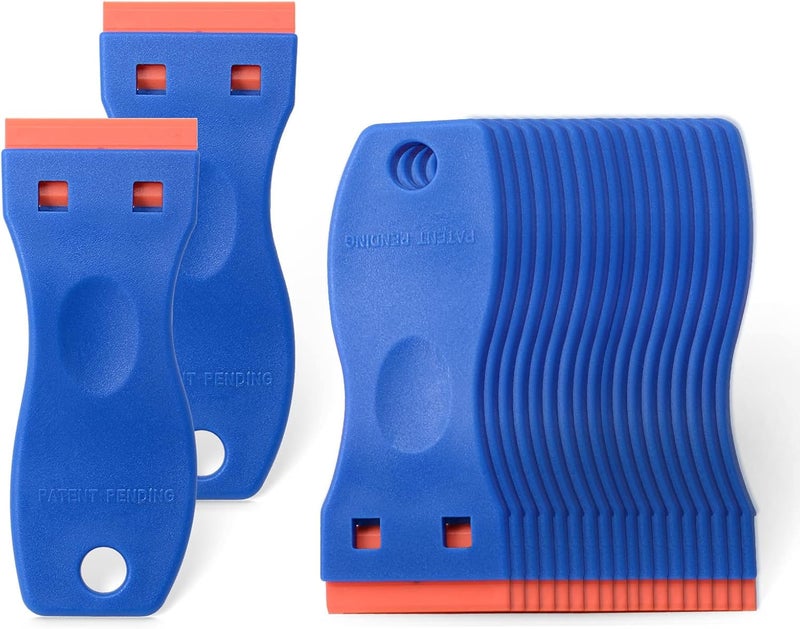 FOSHIO 20PCS Blue Plastic Razor Blade Scraper Tool for Gasket Remover, Sticker Remover, Labels Decal and Adhesive Remover for Windows and Glass - Image 1