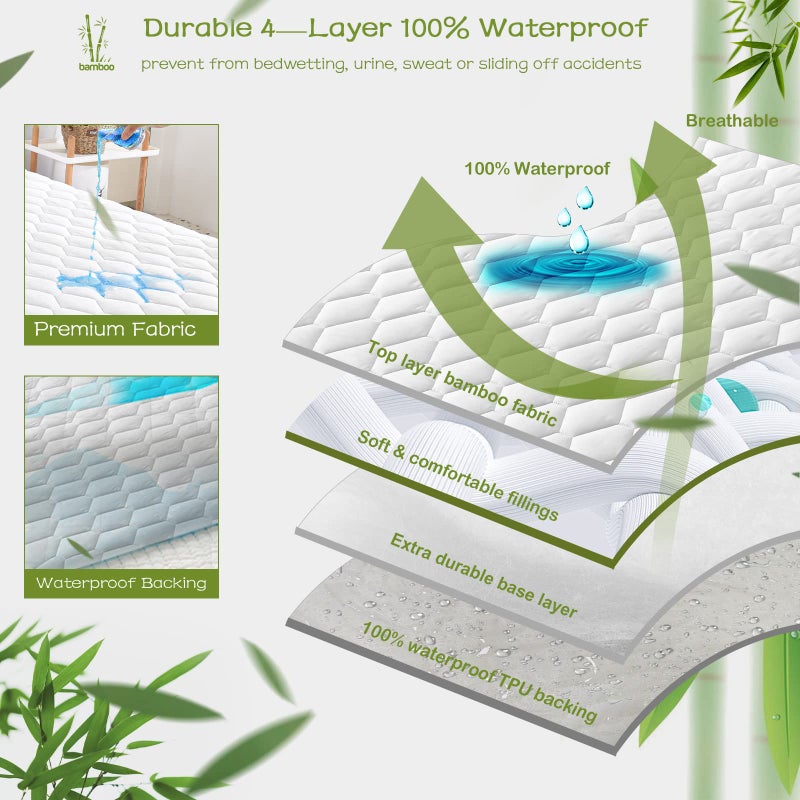 جي آر تي GRT TWIN XL Prestress Protector Rayon Rayon من Bamboo Cooling Ceanted Matress Platted Patchless Lovessed Cover Cover Cover Cover Coats To Te Deep Dust Proof White - Image 2