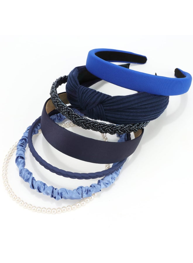 VELSCRUN Headbands for Women 7 Pcs Different Navy Blue Knotted Solid Pearl Head Bands Non Slip Hair Band for Womens Gilrs Thin Thick Short Hair Fashion Accessories - Image 2
