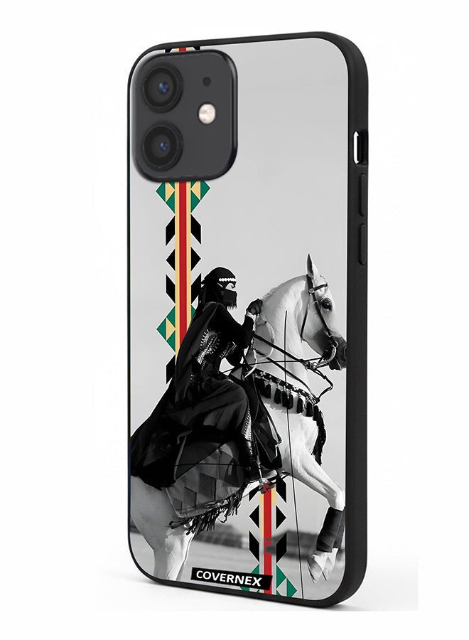 Covernex Apple iPhone 12 Mini Protective Case Cover Printed Featuring Woman on Horseback with Sadu Accents - Image 1