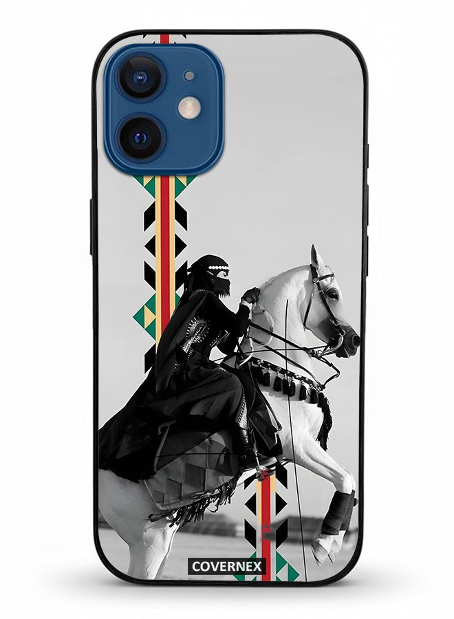 Covernex Apple iPhone 12 Mini Protective Case Cover Printed Featuring Woman on Horseback with Sadu Accents - Image 2