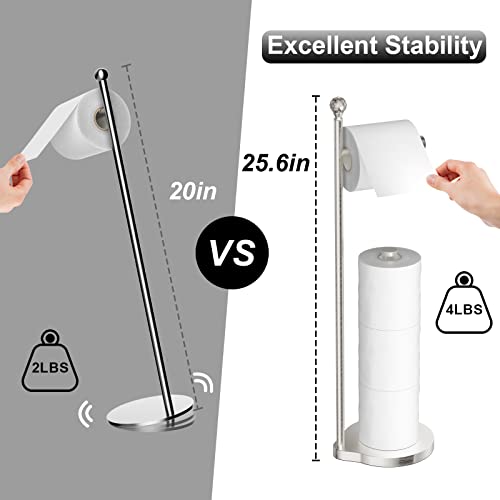 KASUNTO Toilet Paper Holder for Bathroom, Heavy Weighted Metal Free Standing Toilet Paper Storage with Crystal Ball, Toilet Paper Stand for Bathroom Accessories, Brushed Nickel [Holds MEGA Rolls] - Image 4