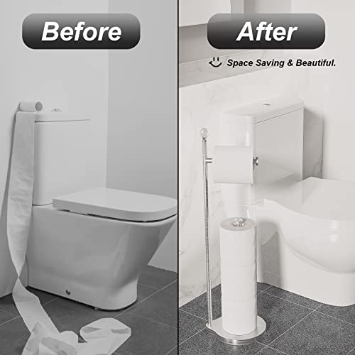 KASUNTO Toilet Paper Holder for Bathroom, Heavy Weighted Metal Free Standing Toilet Paper Storage with Crystal Ball, Toilet Paper Stand for Bathroom Accessories, Brushed Nickel [Holds MEGA Rolls] - Image 3