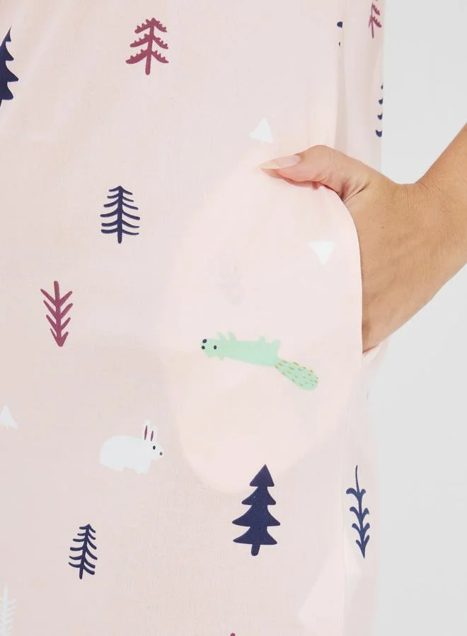 Take Two Graphic Print Sleep T-Shirt Dress with Side Pocket