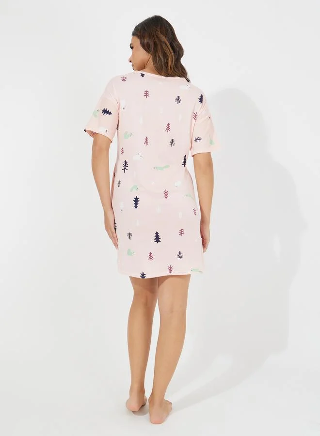 Take Two Graphic Print Sleep T-Shirt Dress with Side Pocket