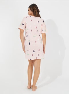 Styli Graphic Print Sleep T-Shirt Dress with Side Pocket  - Image 4