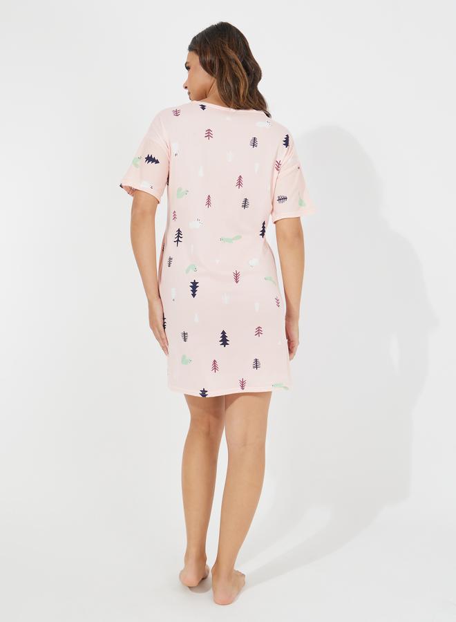 Take Two Graphic Print Sleep T-Shirt Dress with Side Pocket  - Image 4
