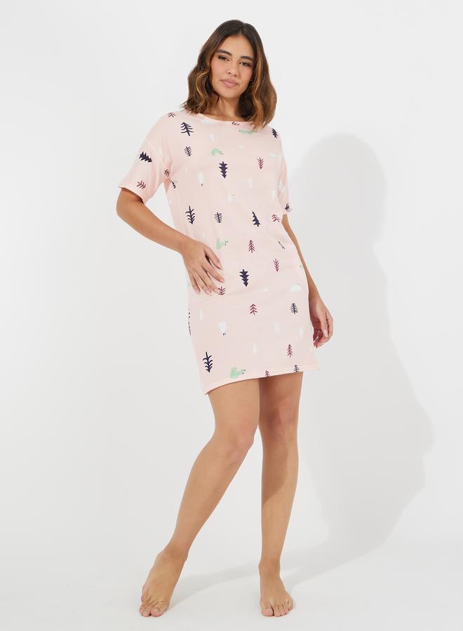 Take Two Graphic Print Sleep T-Shirt Dress with Side Pocket  - Image 1