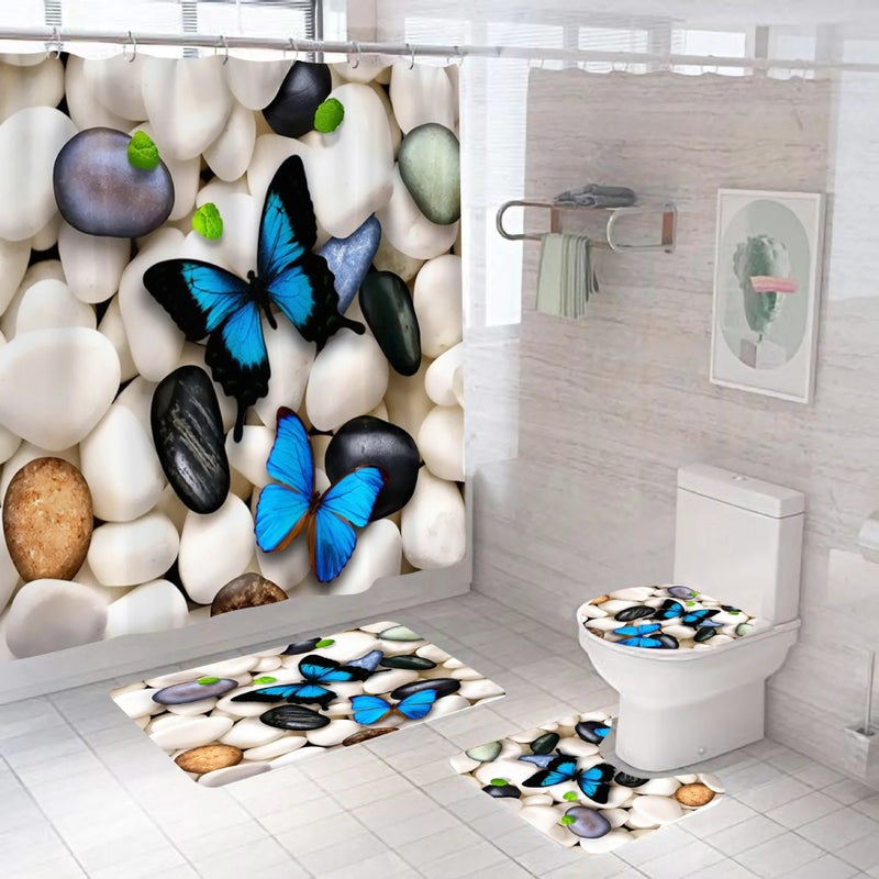 Y&D 3D Butterfly Pattern Design Cheap Cartoon Bath Shower Curtains Liner Sets With Rugs Mats for Bathroom 4pcs Set - Image 5