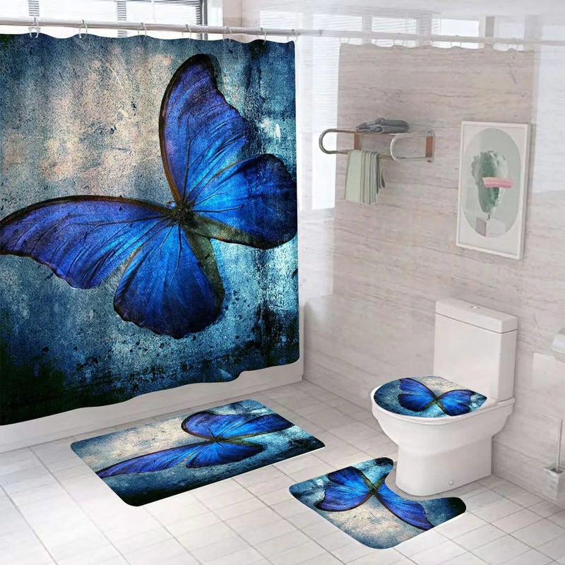Y&D 3D Butterfly Pattern Design Cheap Cartoon Bath Shower Curtains Liner Sets With Rugs Mats for Bathroom 4pcs Set - Image 3