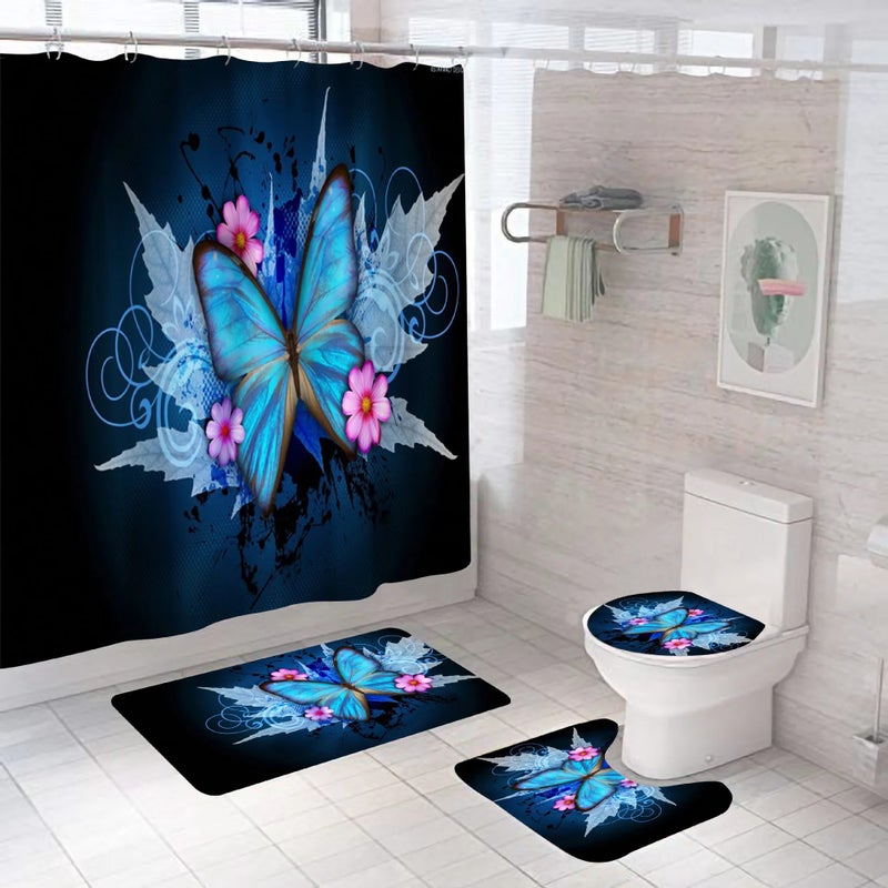 Y&D 3D Butterfly Pattern Design Cheap Cartoon Bath Shower Curtains Liner Sets With Rugs Mats for Bathroom 4pcs Set - Image 4