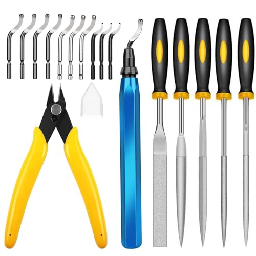 Nujzuir 3D Print Deburring Tool Set with 11pc High Speed Steel Multipurpose Blades Removing Burr 5Pcs Needle File 1pc Micro Wire Cutter for 3D Printed Edges Metal Resin Copper Plastic PVC Pipes - Image 1