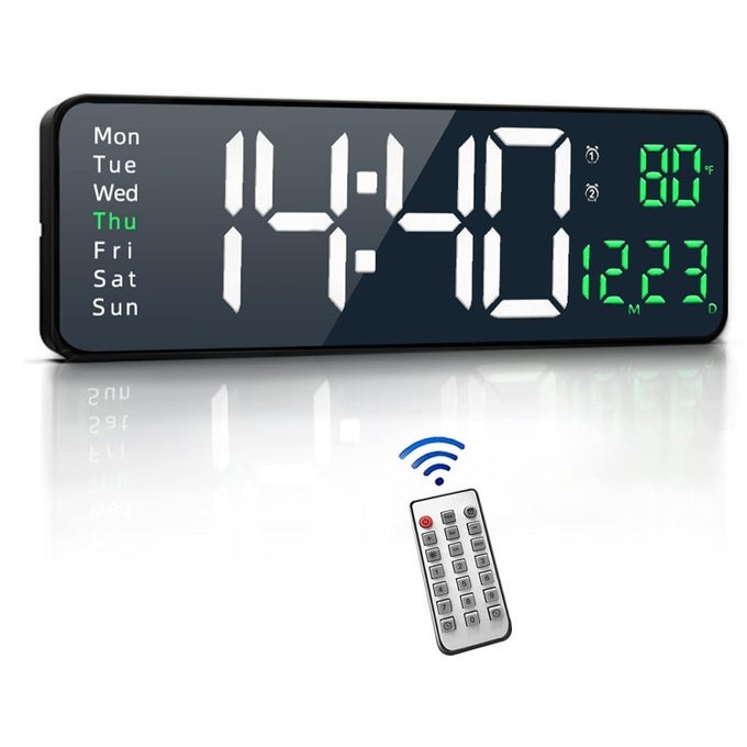 DIGITAL WALL CLOCK LED LARGE DISPLAY 162 INCH CLOCK ALARM WITH REMOTE CONTROL 1224HR FORMAT AUTOMATIC BRIGHTNESS DIGITAL SILENT CLOCKS WITH TEMPERATURE DATE WEEK FOR LIVING ROOM DCOR
