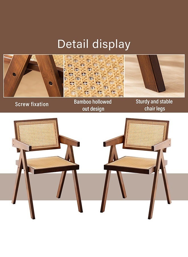 والالا كراسي مميزة من الروطان، طقم من كرسيين لتناول الطعام بتصميم منتصف القرن الحديث، كراسي بذراعين مريحة، كراسي خارجية من الروطان مع مسند ذراع لغرفة النوم وغرفة المعيشة وغرفة القراءة وغرفة الطعام والمطبخ، لون بني - Image 4