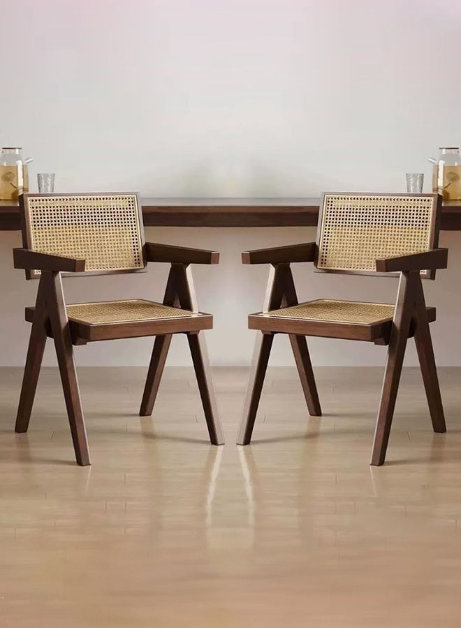 والالا كراسي مميزة من الروطان، طقم من كرسيين لتناول الطعام بتصميم منتصف القرن الحديث، كراسي بذراعين مريحة، كراسي خارجية من الروطان مع مسند ذراع لغرفة النوم وغرفة المعيشة وغرفة القراءة وغرفة الطعام والمطبخ، لون بني - Image 1