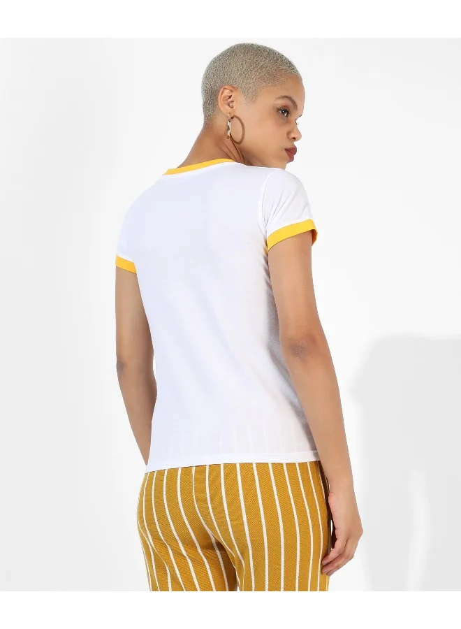 Campus Sutra Women's White Printed Regular Fit Top