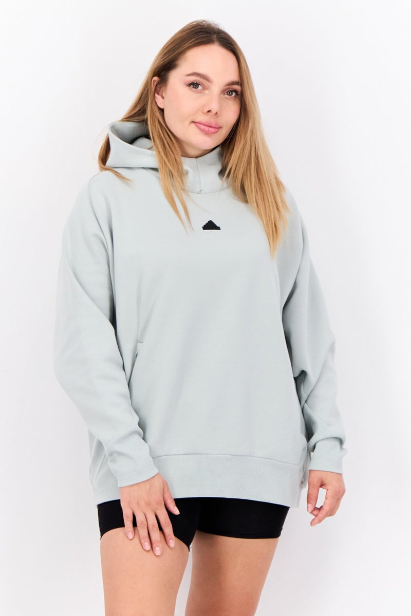Adidas Women Sportswear Fit Brand Logo Outdoor Hoodie, Light Sage Green - Image 1