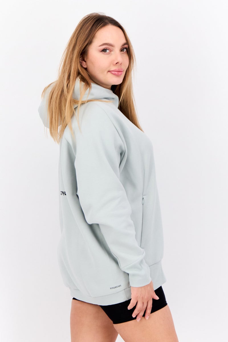 Adidas Women Sportswear Fit Brand Logo Outdoor Hoodie, Light Sage Green - Image 2