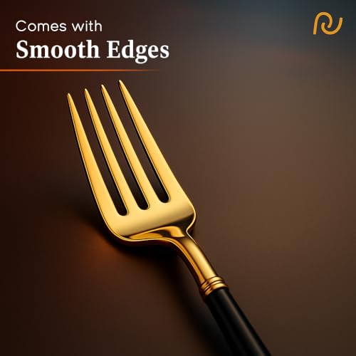 Coslifestore Eco-Friendly Biodegradable Acrylic Gold Cutlery – 12 Piece Premium Reusable Flatware for Dining, Parties & Events (Golden-Black-Fork) - Image 4